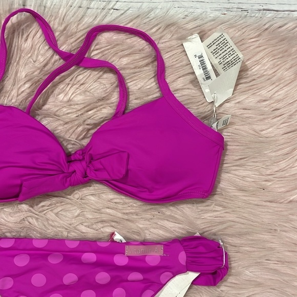 NWT Vitamin A Fuchsia Pink Push Up Polka Dot Reversible Bikini Set - Picture 4 of 9